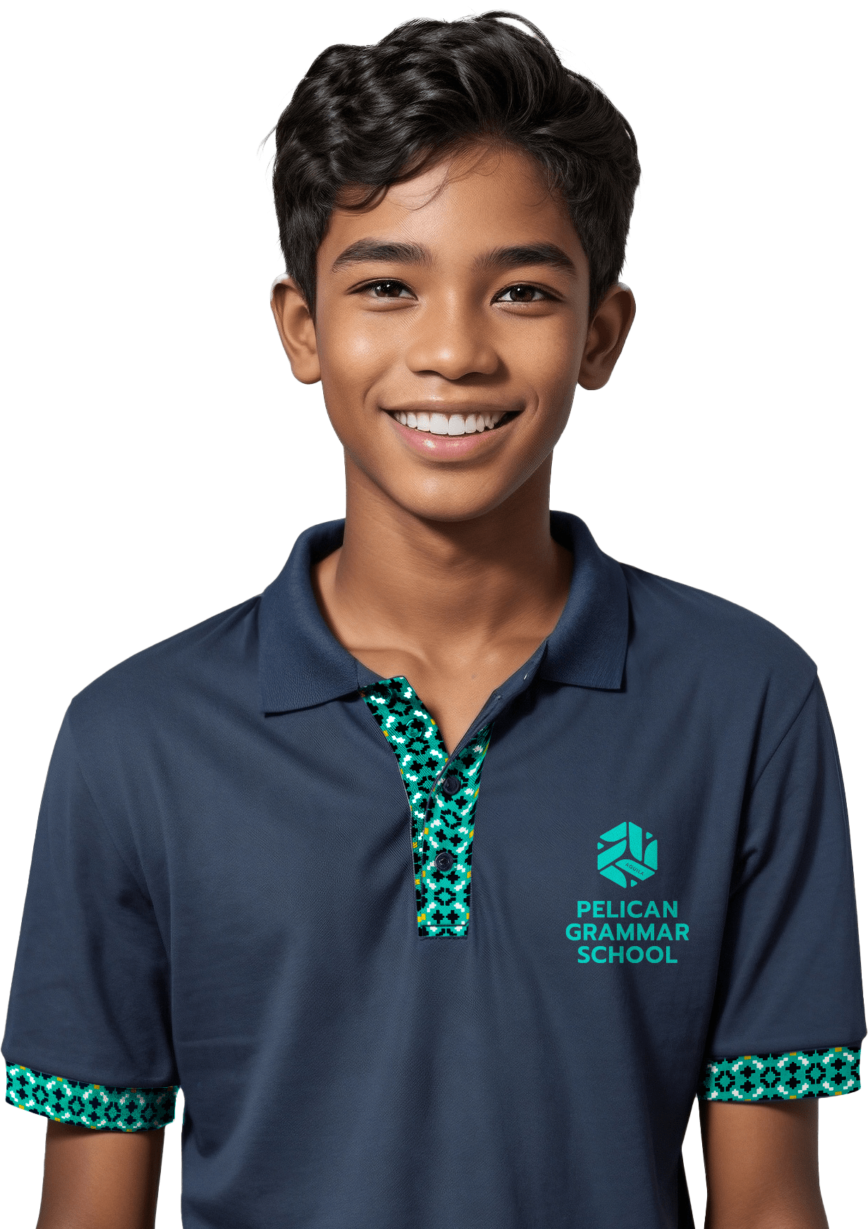 A student in the PGS uniform polo with tais trim